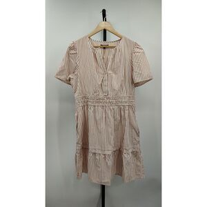 Quince Cream and Red Striped Short Sleeve Dress